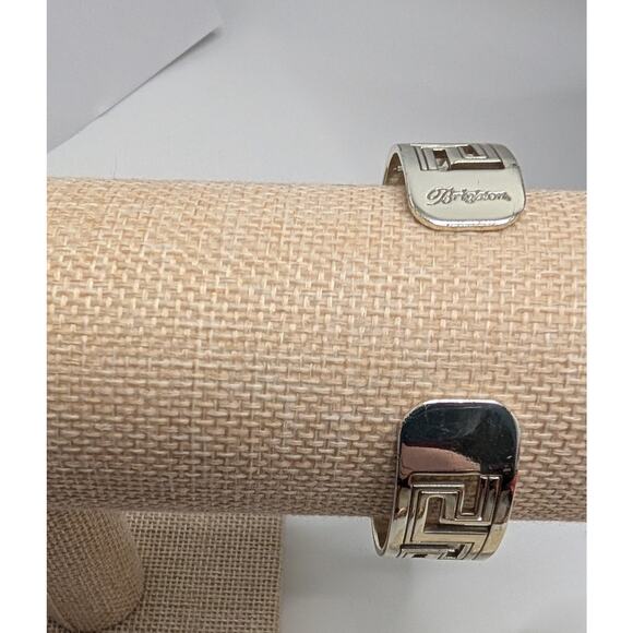 Brighton Silver Tone Greek Key Cuff Bracelet Adjustable 2.5 Inch Wide - Picture 5 of 9